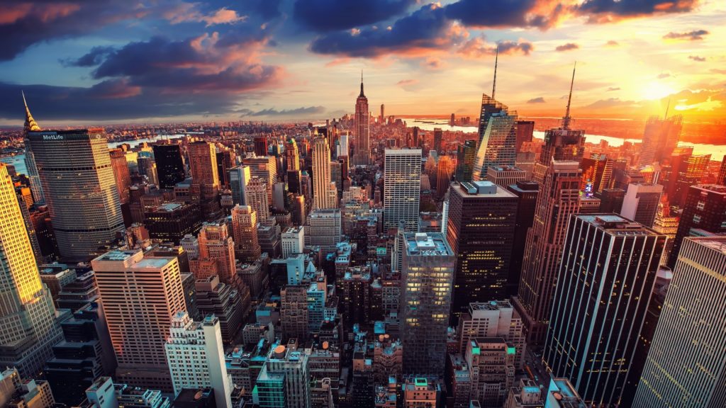new york city skyline sunrise